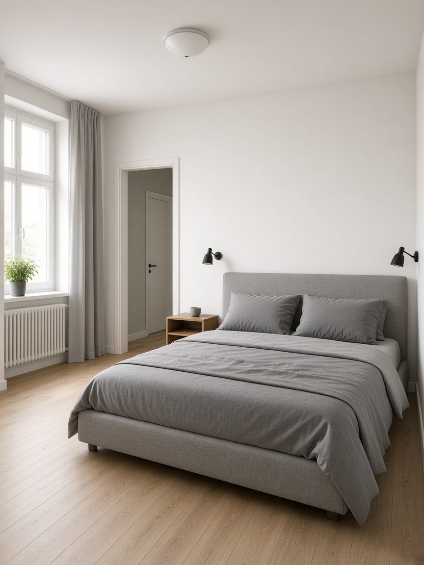 Helles möbliertes Schlafzimmer